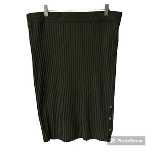 No Boundaries Olive Green Knit Pencil Skirt with Gold Button Details